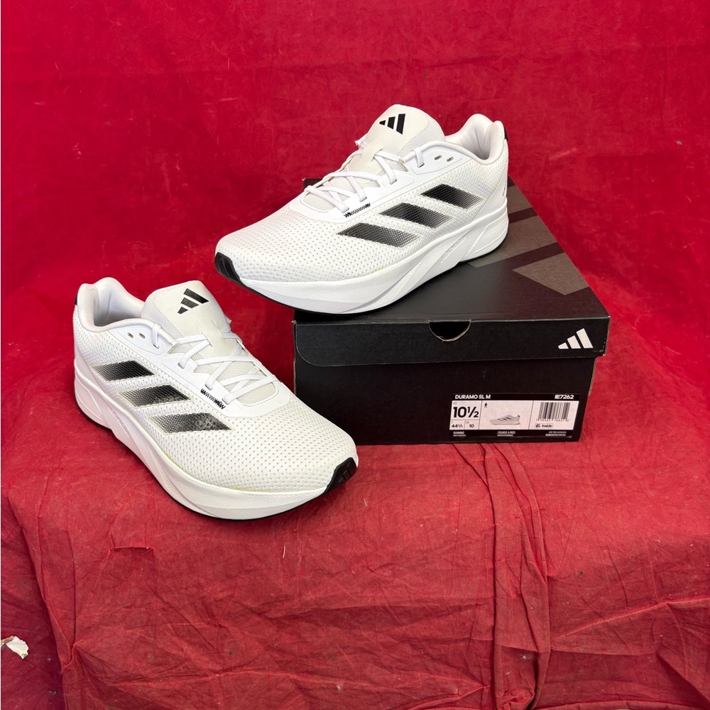 New: Adidas Duramo SL M White Black Men Unisex Running Casual  Sneakers, Sz 10.5